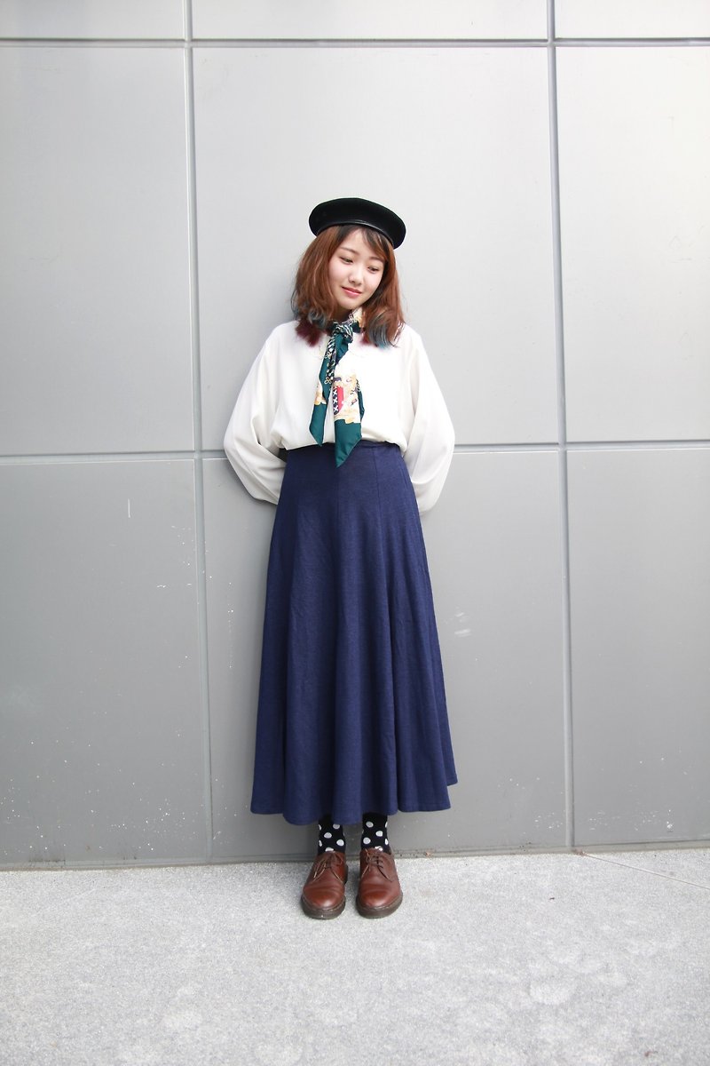 Back to Green::青玉藍 圓裙 vintage dress (SK-07) - 裙子/長裙 - 聚酯纖維 藍色