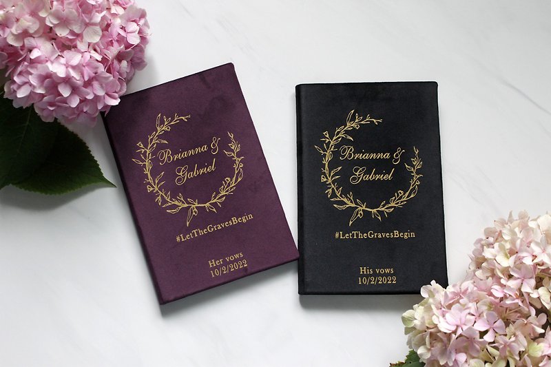 Gold Caligraphy Bride And Groom Wedding Vow, Plum Velvet Vows His and Her - Photo Albums & Books - Paper 