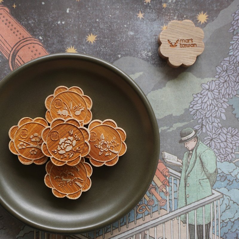 麥麥大節慶-五福添運 糕餅磁鐵 | 文化節慶 開運祈福 實用送禮 - 磁石貼/磁鐵 - 木頭 咖啡色