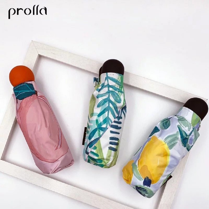 Prolla夏日企劃 水墨畫風5折口袋傘 黑膠防曬抗UV 19CM超潑水短傘 - 雨傘/雨衣 - 防水材質 
