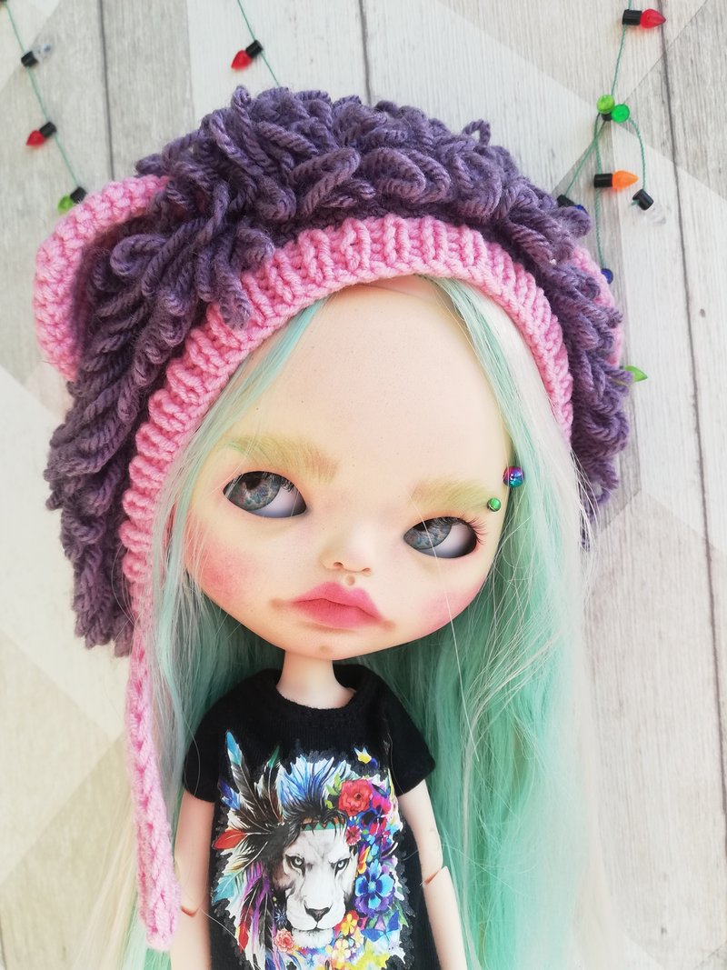 Blythe doll crochet helmet Lion - 公仔/玩偶 - 棉．麻 紫色