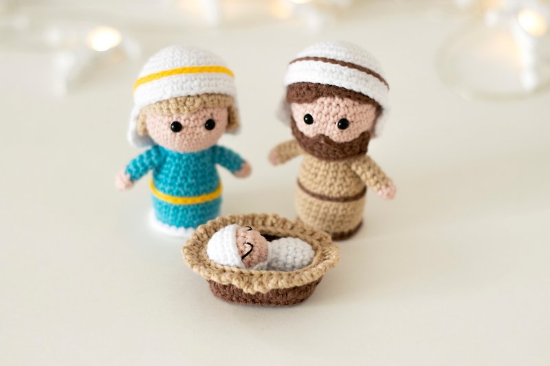 Nativity Scene Christian figurines, religious gift for child for first Christmas - Stuffed Dolls & Figurines - Cotton & Hemp Multicolor