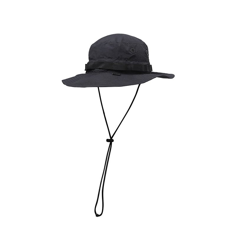 機能寬簷漁夫帽 盆帽防潑水遮陽圓頂露營帽子可調節 - 帽子 - 其他材質 黑色