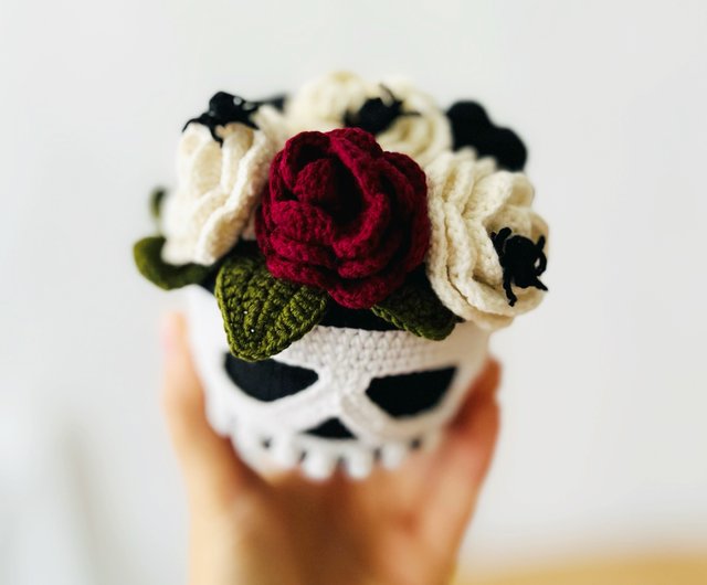 デジタル】かぎ針編みの頭蓋骨の模様、編みぐるみの頭蓋骨の模様