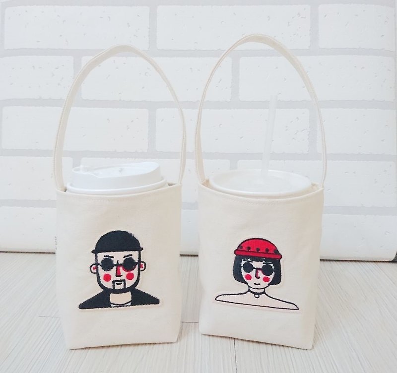 Eco-friendly storage bag, beverage, coffee, handbag, embroidered sunglasses, male/female 2 pcs - ถุงใส่กระติกนำ้ - ผ้าฝ้าย/ผ้าลินิน 
