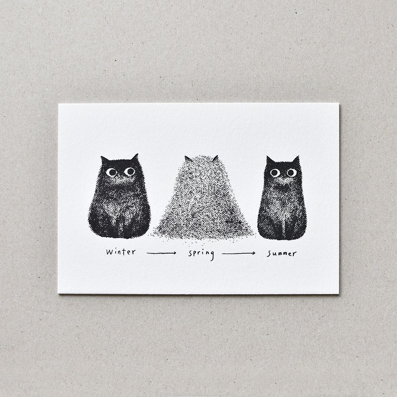 Hand-screened silk-printed cards of cats overwhelmed by their own hair during the season - การ์ด/โปสการ์ด - กระดาษ ขาว