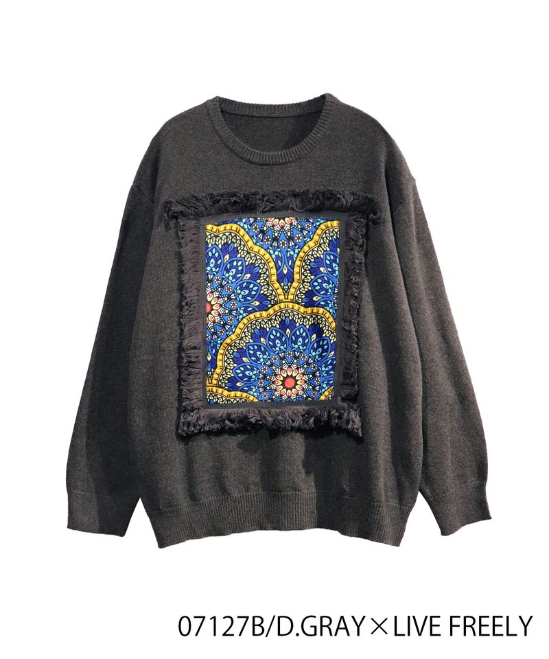 AFRICA FRINGE FRAME KNIT PULLOVER - 女毛衣/針織衫 - 棉．麻 灰色