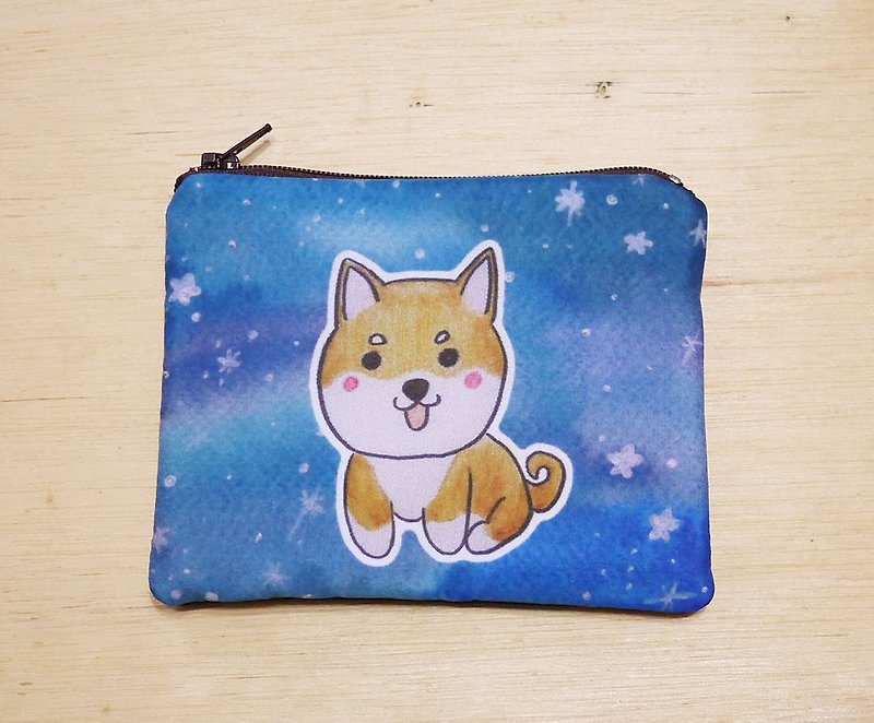 {Customizable handwritten name} Hand-painted rendering watercolor style pattern yellow Shiba Inu key case coin purse card case - Coin Purses - Other Materials White
