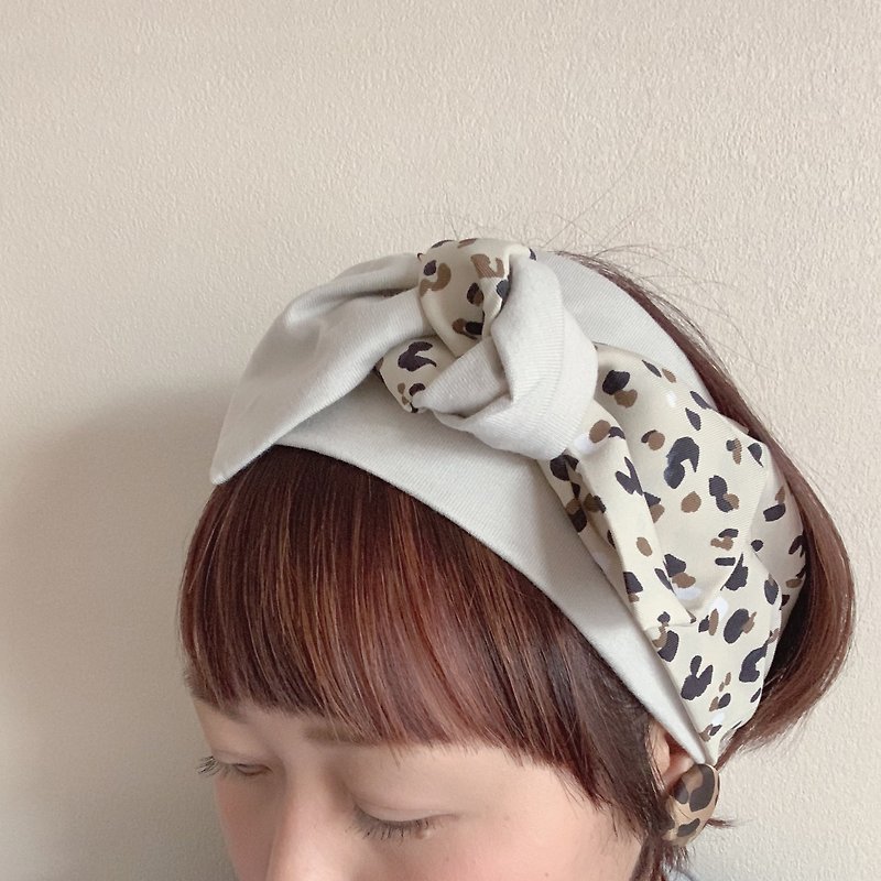 ribbon hair band  LEOPARD DOTS  pattern - Hair Accessories - Cotton & Hemp Khaki