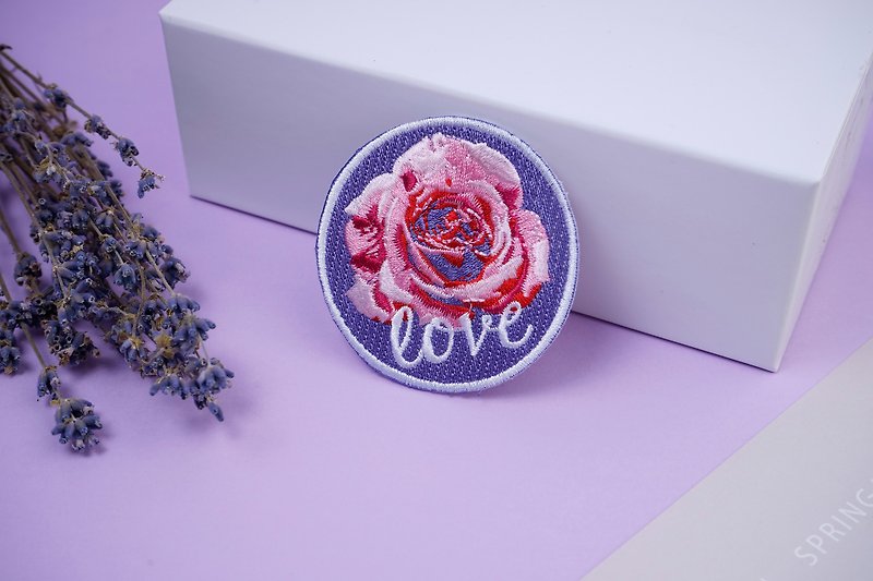 【刺繡布貼】紫玫瑰 Rose - 貼紙 - 繡線 