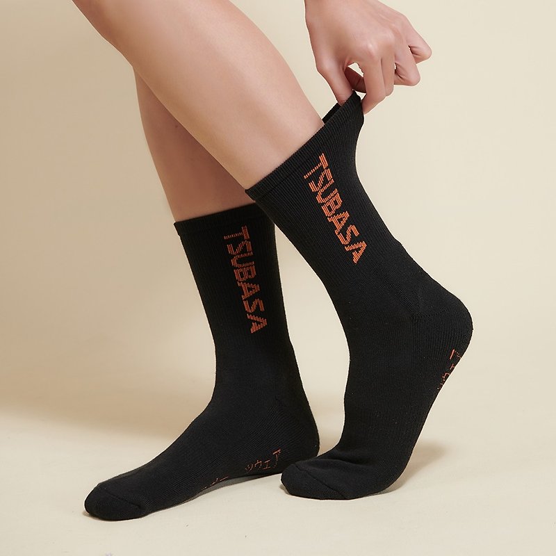 Arch functional socks pure white mid-calf sports socks 22-28cm - ถุงเท้า - ผ้าฝ้าย/ผ้าลินิน สีดำ