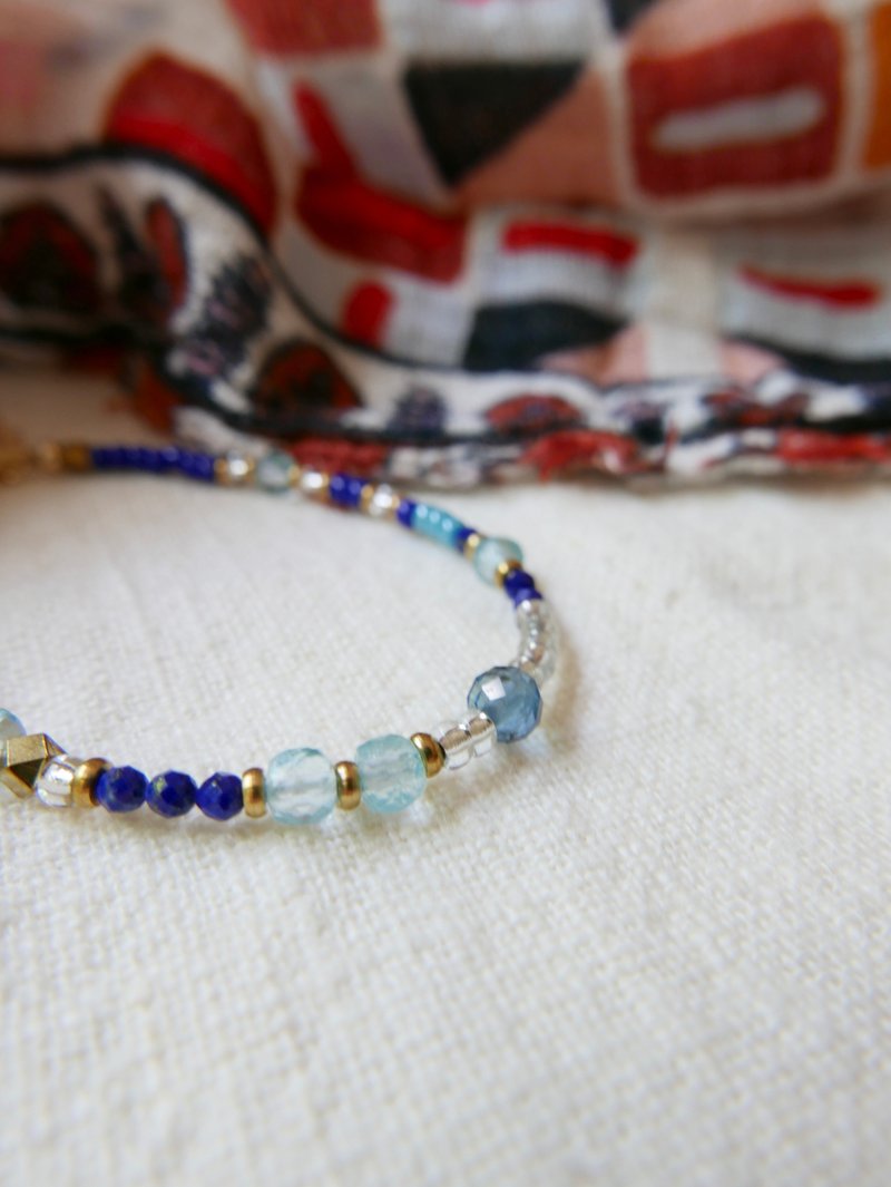 Gemstone Bracelet/Aquamarine/Lapis Lazuli - Bracelets - Stone Blue