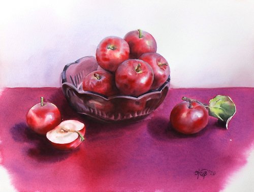 WallArtHome Apple original watercolor painting by artist Irina Zhunaeva