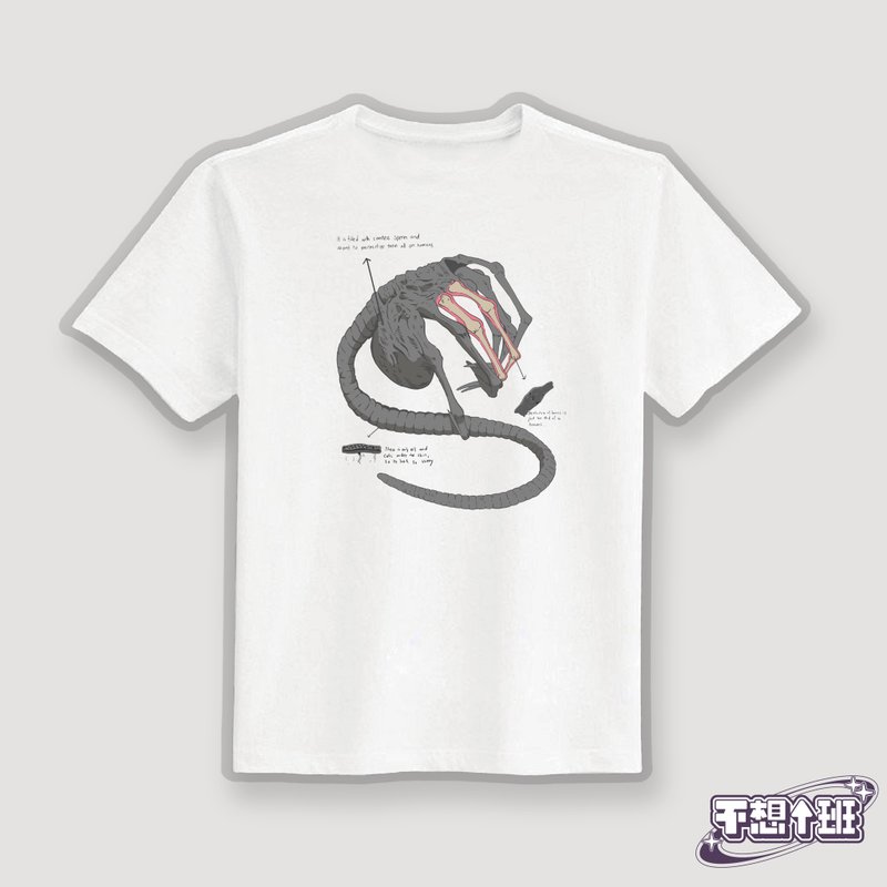 Alien: Romulus Inspired Hand-Drawn T-shirt, White Tee, Black Tee, Kids' Wear, Unisex, Cultural & Creative Product. - Men's T-Shirts & Tops - Cotton & Hemp Multicolor