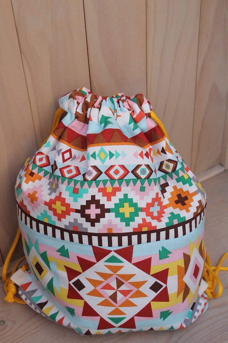 Oleta hand for groceries ╭ * [Indian] FIG Teng beam port backpack - กระเป๋าหูรูด - ผ้าฝ้าย/ผ้าลินิน หลากหลายสี