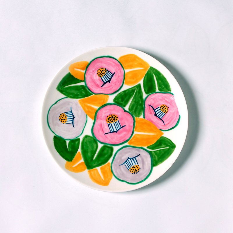 Smile Camellia Plate · Pink and Gray - จานเล็ก - เครื่องลายคราม สึชมพู