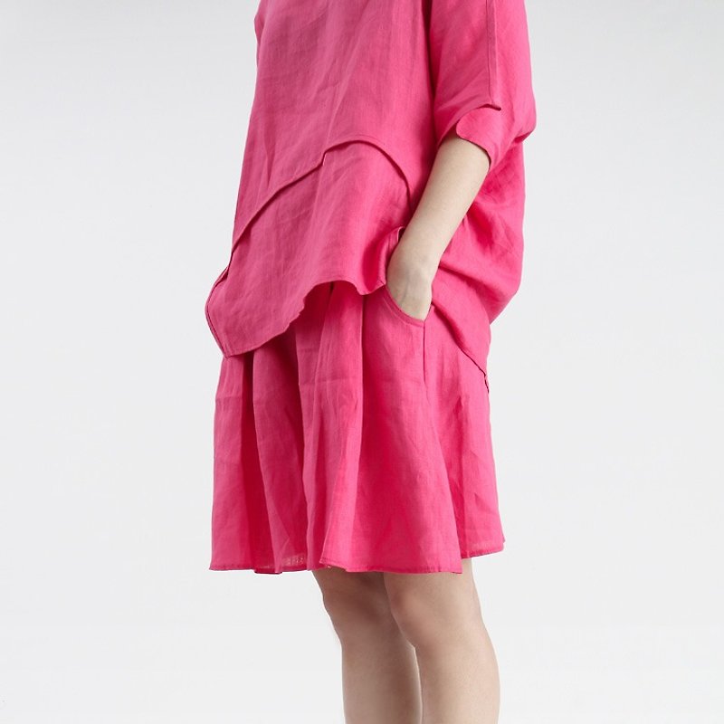 【In Stock】Rose red linen skorts - กางเกงขายาว - ผ้าฝ้าย/ผ้าลินิน สีแดง