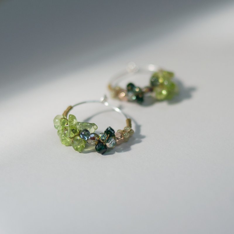 Large Green Wreath and Crystal Beads Hoop Earrings - Earrings & Clip-ons - Crystal Green