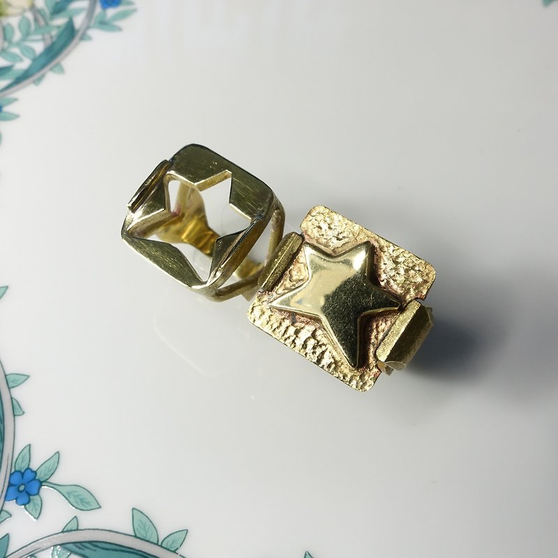 Star Pairing Rings Handmade Jewelry Designer Brass Heart Surprise Gift - งานโลหะ/เครื่องประดับ - ทองแดงทองเหลือง สีทอง