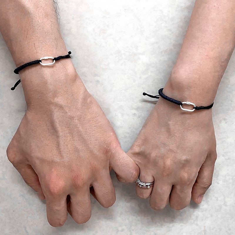 情侶銀扣黑色手繩 | 銀手鍊 | 純銀手鍊 | 情侶手鍊 (套裝) - 手鍊/手鐲 - 銀 