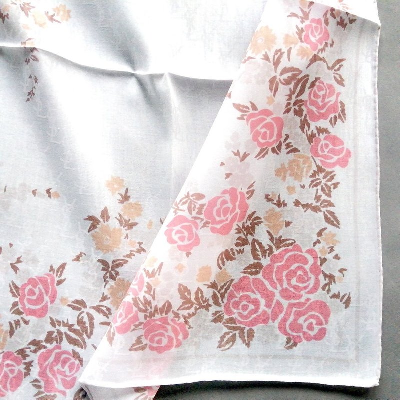 YvesSaintLaurent Vintage Handkerchief Pink Roses 23 x 22.5 inches - 手帕 - 棉．麻 粉紅色