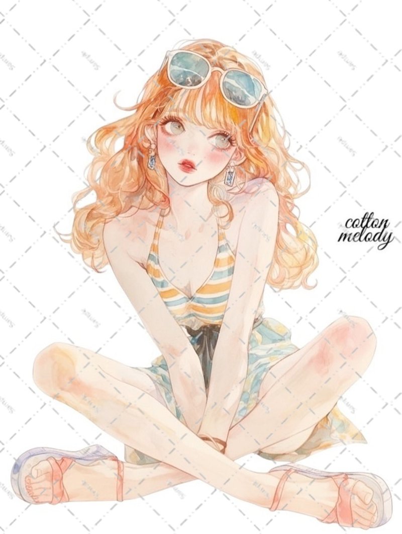 original sticker no.6523 人物ステッカー オリジナルステッカー 人物ステッカー 女の子ステッカー オリジナル人物ステッカー - 貼紙 - 紙 