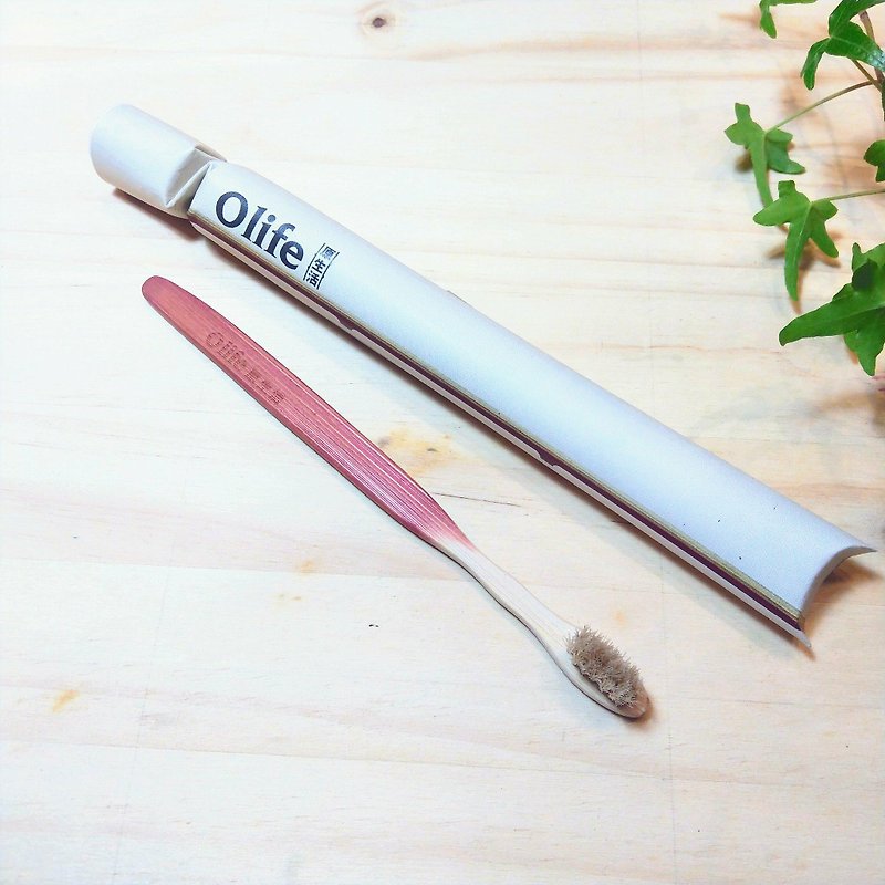 Olife original life natural handmade bamboo toothbrush [moderate soft white horse hair gradient tea red] - Other - Bamboo 