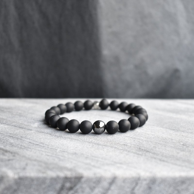 Zhu.Center of Power (black agate / black stone / natural ore / couple / gift / Christmas gifts / personality / send her / send him) - สร้อยข้อมือ - หิน 