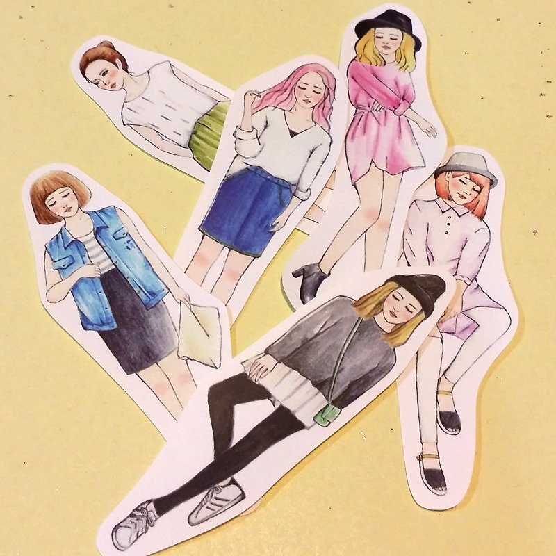 ✦ city girl paper paste into 6 groups (send lop rabbit small stickers 3) - สติกเกอร์ - กระดาษ 