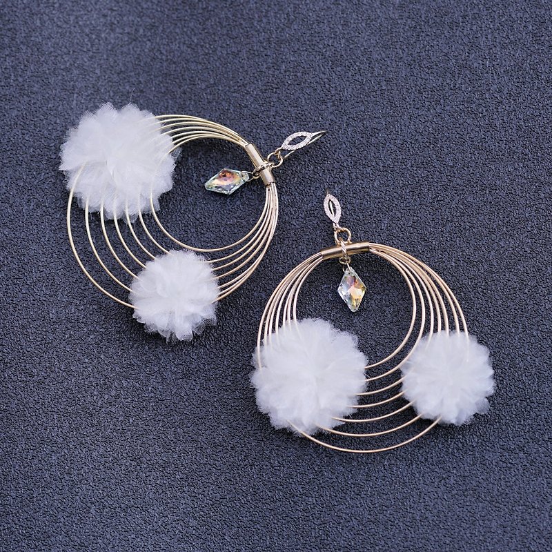 Rebel | Multilayered Sparkling Noble Circle Earrings - Earrings & Clip-ons - Other Materials White