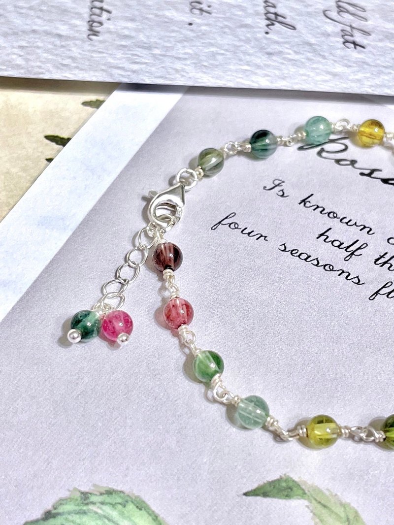 智慧/事業/桃花//高品彩碧璽//編織水晶S925純銀手鍊 - 手鍊/手環 - 其他金屬 白色