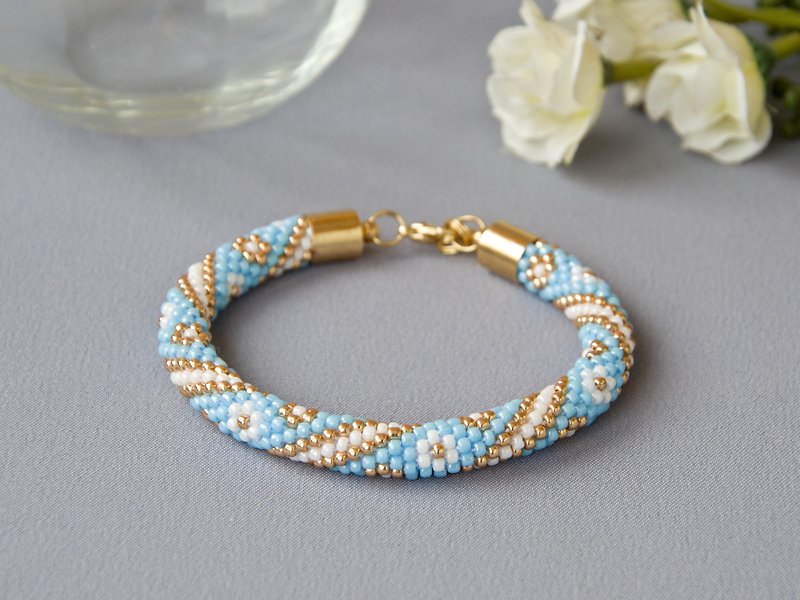 Bead crochet kit bracelet, DIY jewelry kit, Make your own, Adult craft kit, DIY - 金工/飾品 - 玻璃 藍色