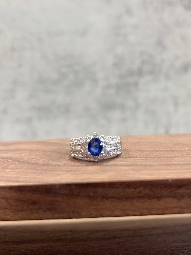 Sapphire diamond ring 0.83 carat Ceylon sapphire 0.88 carat South African diamond white gold K375 - แหวนทั่วไป - เครื่องเพชรพลอย 