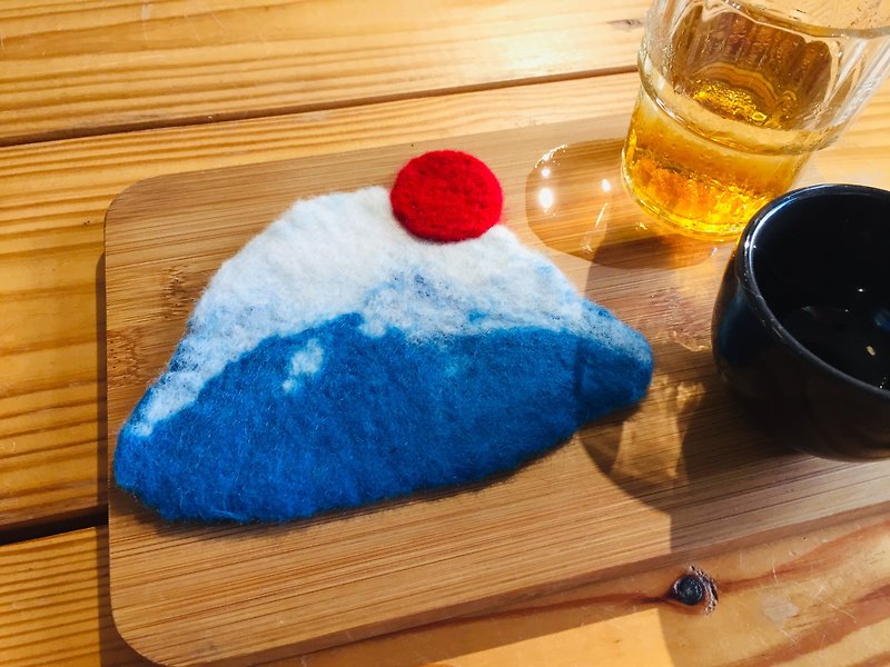好想去日本看富士山日出 台灣手工 獨立製作 - 杯墊 - 羊毛 藍色