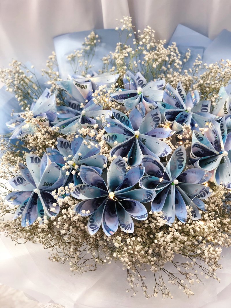【創意花束】有錢花束 新台幣花束 限自取 千鈔花束 - 乾燥花/永生花 - 植物．花 藍色