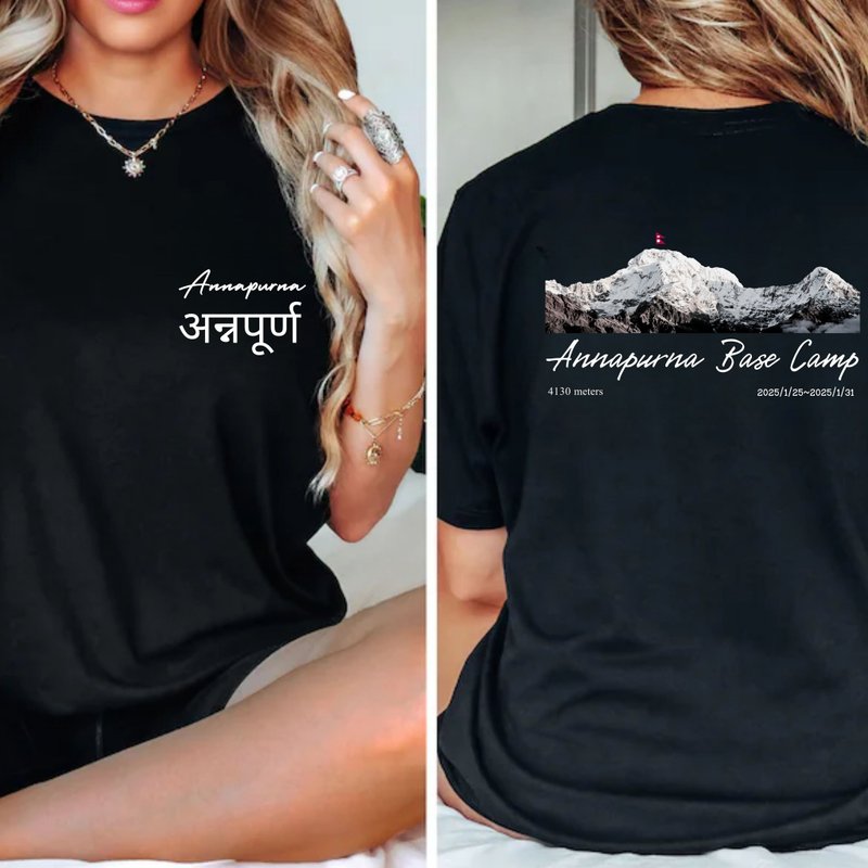 Annapurna Base Camp 山脈系列 中性短袖上衣 健行登山戶外愛 - 女 T 恤 - 棉．麻 白色