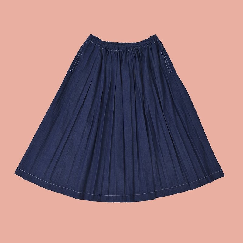 YIZISTORE new half-length denim skirt wild fashion pleated skirt lotus skirt - Skirts - Cotton & Hemp 