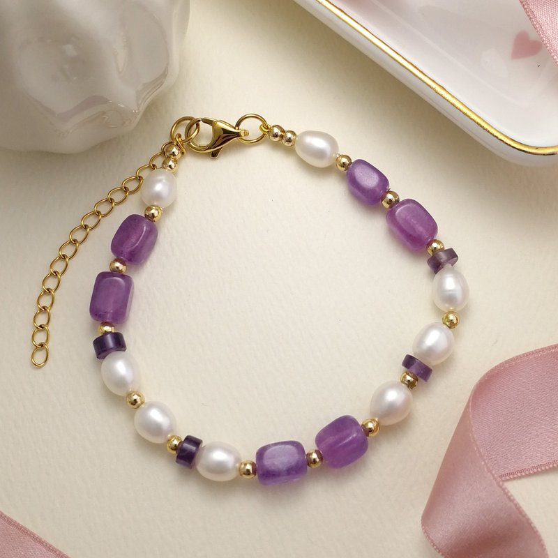 Amethyst With Cultured Freshwater Pearl Bracelet - Bracelets - Crystal Purple