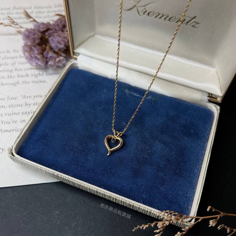 Krementz 14K gold-filled blue Stone mini love pendant - สร้อยคอ - เครื่องประดับ สีทอง