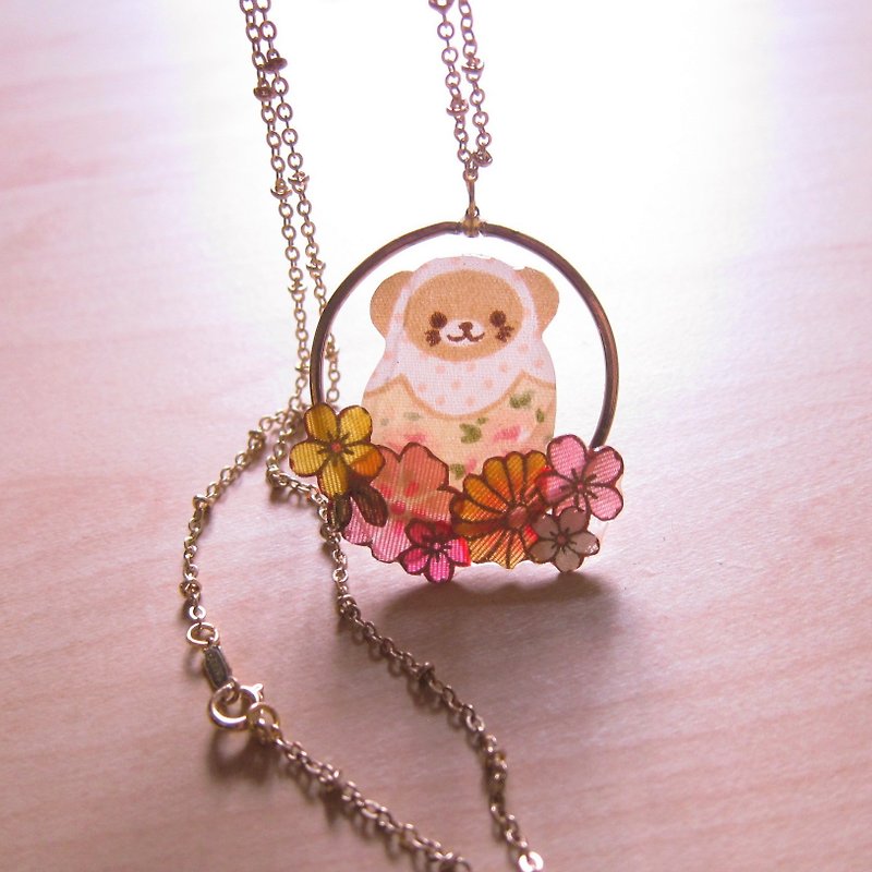 Bear doll // 2nd use ornaments/ cloth ornaments/ cloth necklaces/ camouflage Russian doll series - สร้อยติดคอ - ผ้าฝ้าย/ผ้าลินิน 