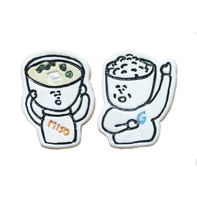 Dinner and miso soup brooch - เข็มกลัด - เครื่องลายคราม ขาว