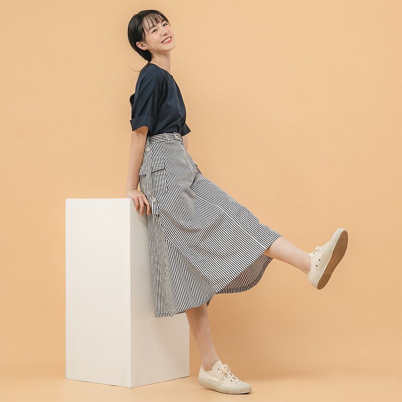 [Classic Original] Sandbar_Sandbar Big Pocket Skirt_CLB004_Blue Stripes - Skirts - Cotton & Hemp 