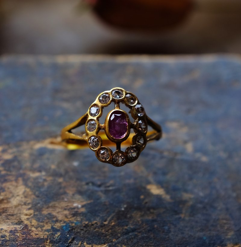 巴黎古董粉紅玻璃鍍金戒指 - 戒指 - 其他金屬 金色