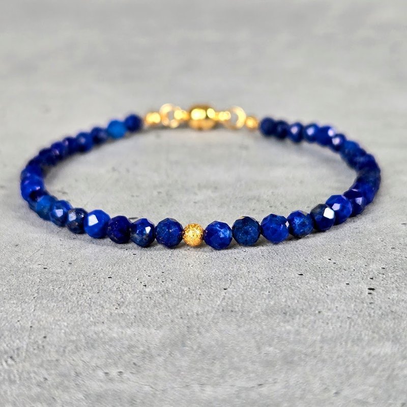 [Can be changed to 14kgf] Ultra-thin lapis lazuli bracelet - Bracelets - Gemstone Blue