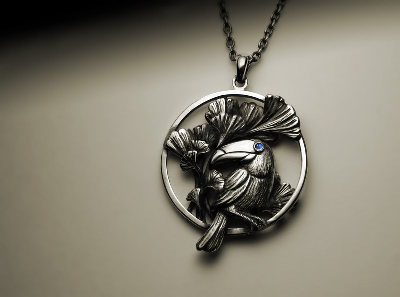 大嘴鳥銀杏月光石項鍊(有無寶石款) - 項鍊 - 其他金屬 銀色