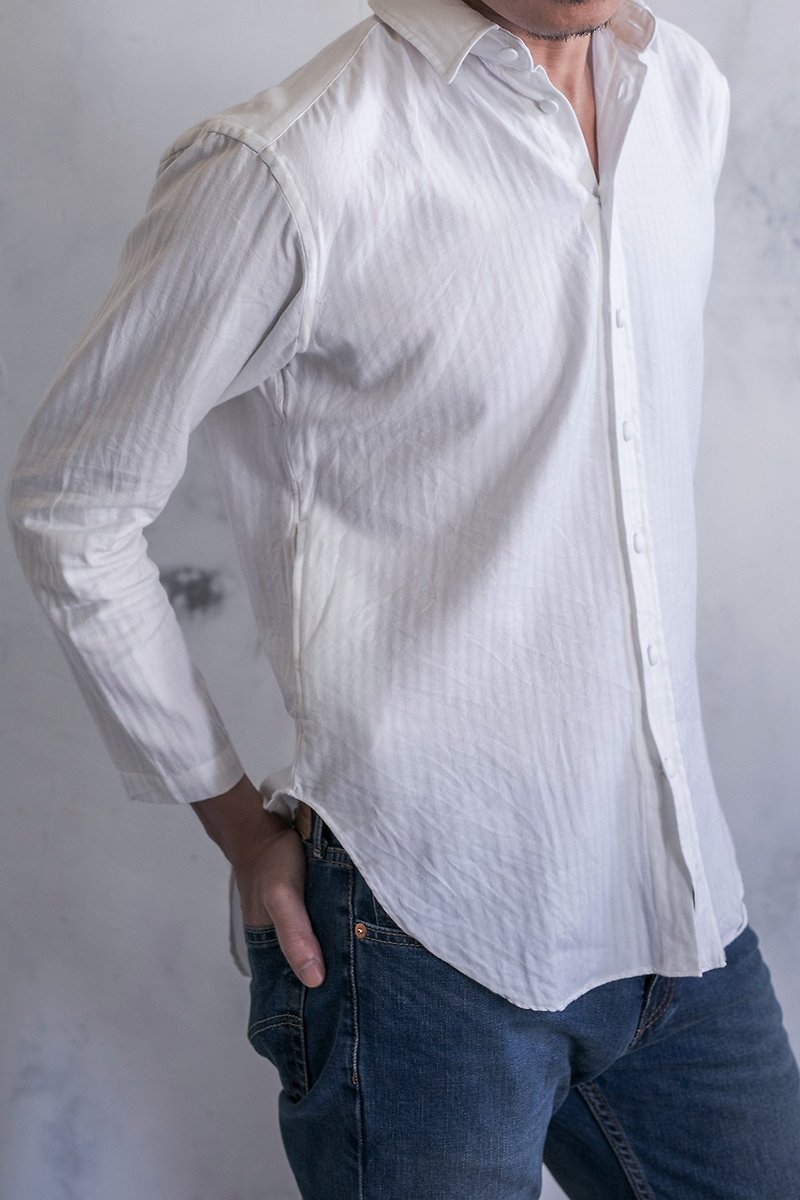 棉．麻 男襯衫/休閒襯衫 - 日本製純棉圓擺小領軟襯衫