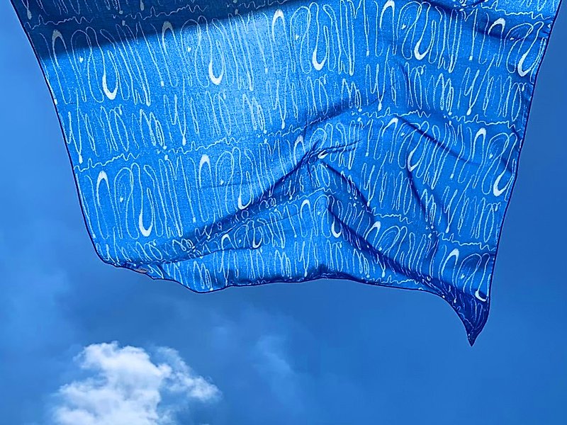 手繪方巾 ||  線條圖案設計 限量 - 領結/領巾 - 聚酯纖維 藍色