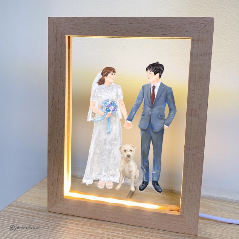 [Beech wood picture frame night lamp table lamp] Drawing according to the drawing | Customized portrait painting | USB plug - ภาพวาดบุคคล - ไม้ หลากหลายสี