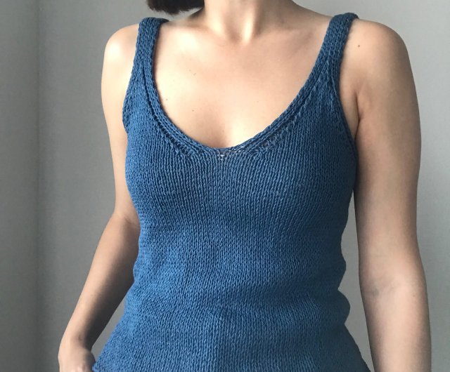 Hand knitted linen v-neck tank top - Shop AvgustKnit Women's Tops