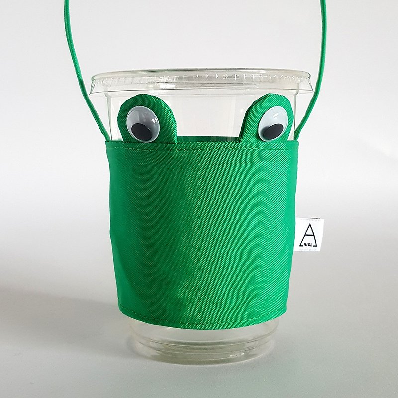 Ariel's wonderland/環保飲料杯袋/呱呱蛙 - 飲料提袋/杯袋/杯套 - 棉．麻 綠色